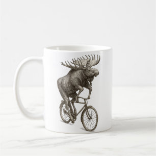 Moose Riding Bicycle Vintage Animal Art Lover Coffee Mug