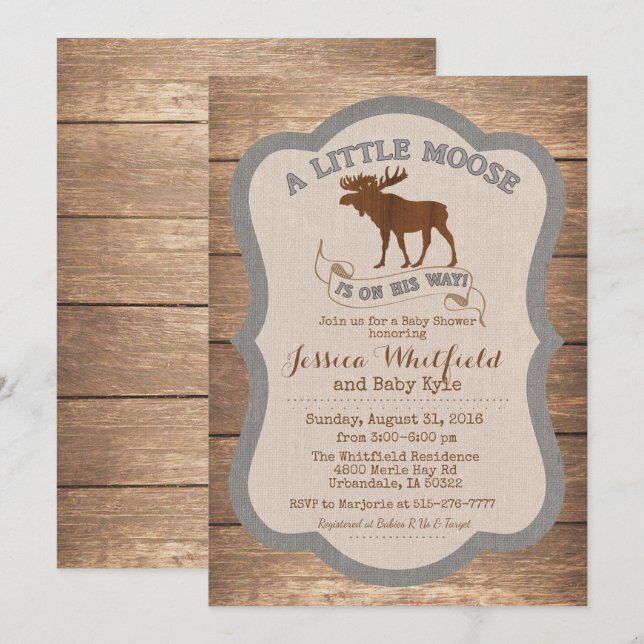 Moose Rustic Wood Baby Shower Invitation (Front/Back)