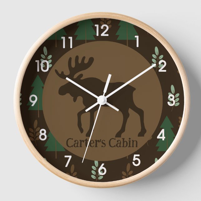 Moose Rustic Woodland Cabin Decor Clock (Moose Rustic Cabin Log Home Nursery Wall Clock )