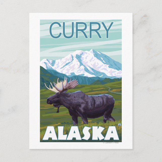 Moose Scene - Curry, Alaska Postcard (Front)