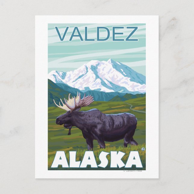 Moose Scene - Valdez, Alaska Postcard (Front)