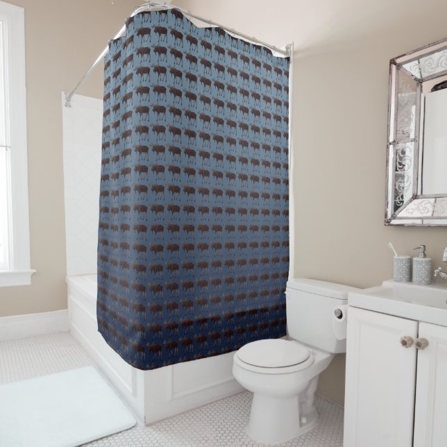 Moose Shower Curtains Custom Canada Wildlife Decor (In Situ)
