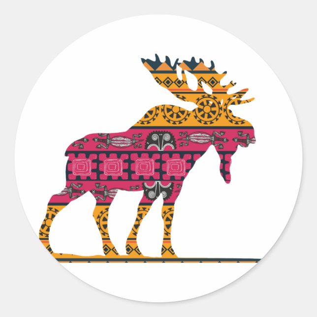Moose silhouette colour classic round sticker (Front)