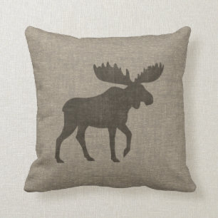 Moose Silhouette Cute Country Wildlife Cabin Throw Pillow