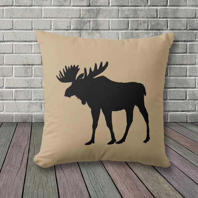 Moose Silhouette on Reversible Black Tan Throw Pillow (Creator Uploaded)