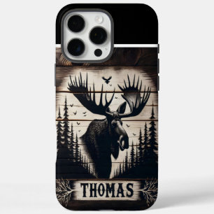 Moose Silhouette On Wood iPhone 16 Pro Max Case