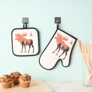 Moose Silhouette Oven Mitt & Pot Holder Set
