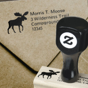 Moose Silhouette Return Address Rubber Stamp