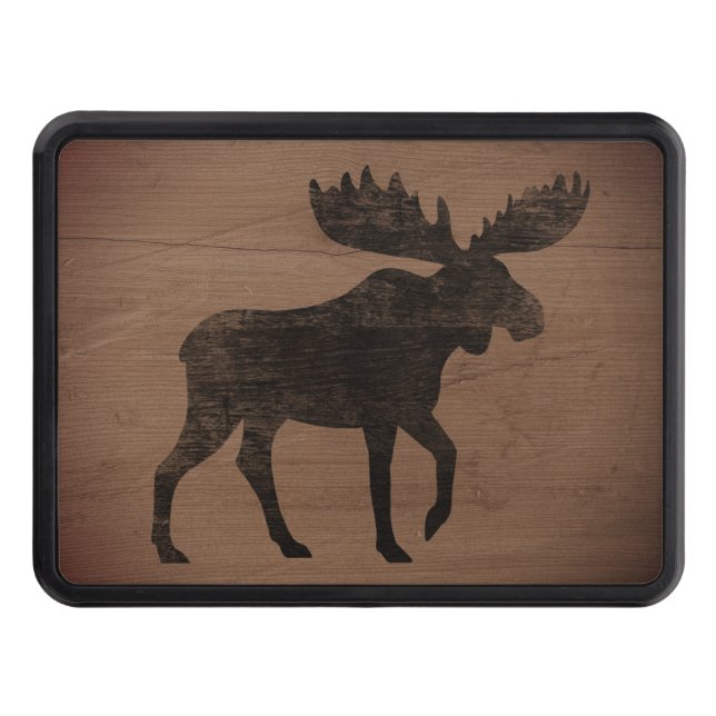 Moose Silhouette Rustic Faux Weathered Wood Trailer Hitch Cover (Front)