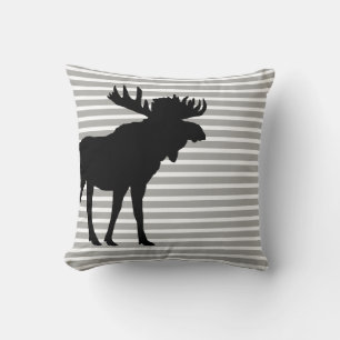 Moose Silhouette Stripe Pattern Throw Pillow