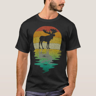 Moose Silhouette Sunset Retro Vintage 70s Nature L T-Shirt
