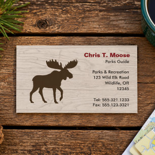 Moose Silhouette with Wood Style Background Business Card