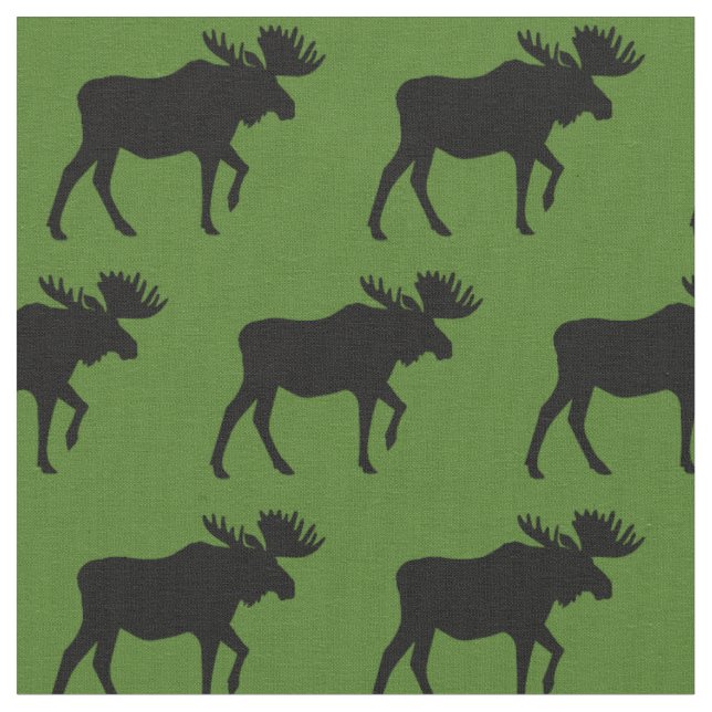 Moose Silhouettes Green Fabric (Close Up)