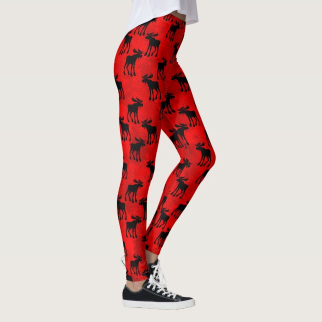 Moose Silhouettes on Red - Leggings (Right)