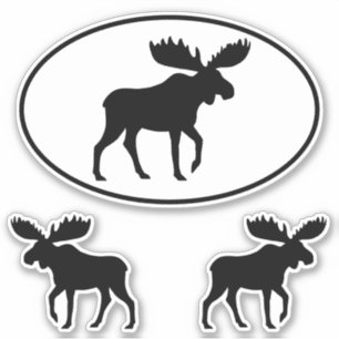 Moose Silhouettes Oval and Die Cut Sticker Set