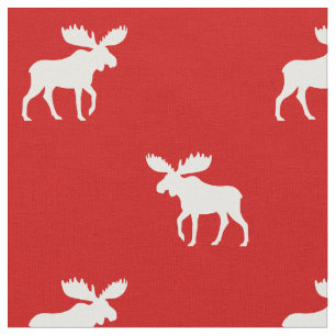 Moose Silhouettes Pattern Red Fabric