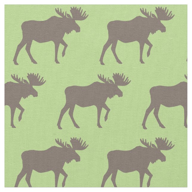 Moose Silhouettes Tan Green Fabric (Close Up)