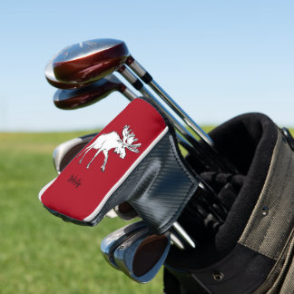 Moose Sketch with Red Background Golf Head Cover