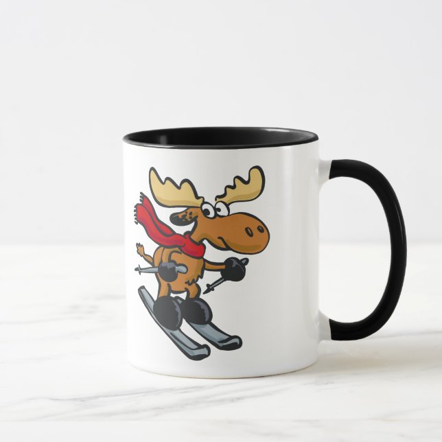 Moose skier cartoon | choose background colour mug (Right)