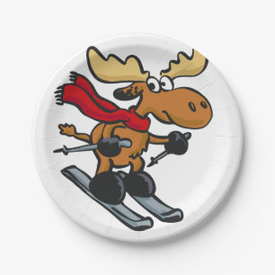 Moose skier cartoon   choose background colour paper plate