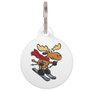 Moose skier cartoon   choose background colour pet tag