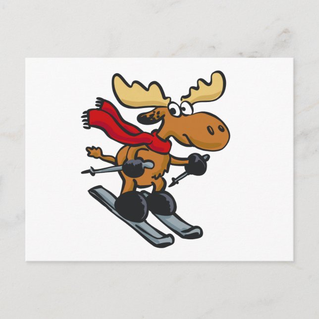 Moose skier cartoon | choose background colour postcard (Front)