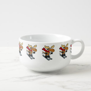 Moose skier cartoon   choose background colour soup mug