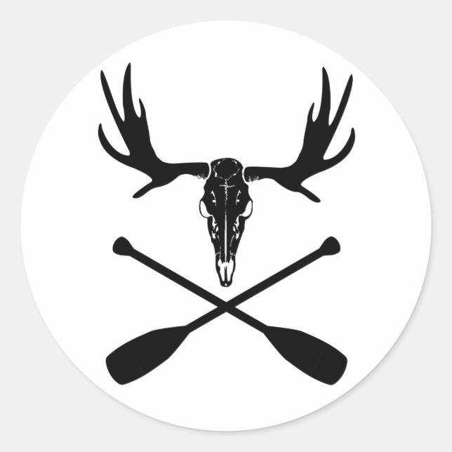 Moose Skull and Crossed Paddles Classic Round Sticker (Front)