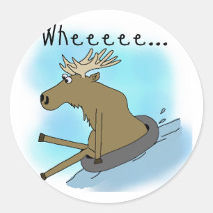 Moose Snow  Tubing Classic Round Sticker