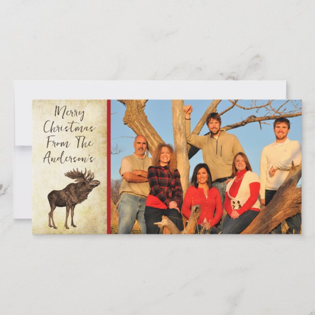Moose & Snowflake Merry Christmas Holiday Card (Front)