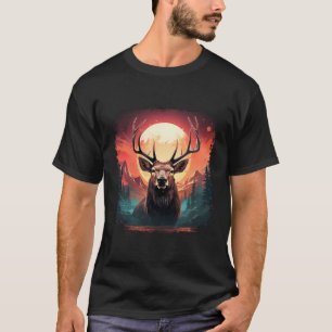 Moose Sunset Elk With Mountain Trees Deer In Fores T-Shirt