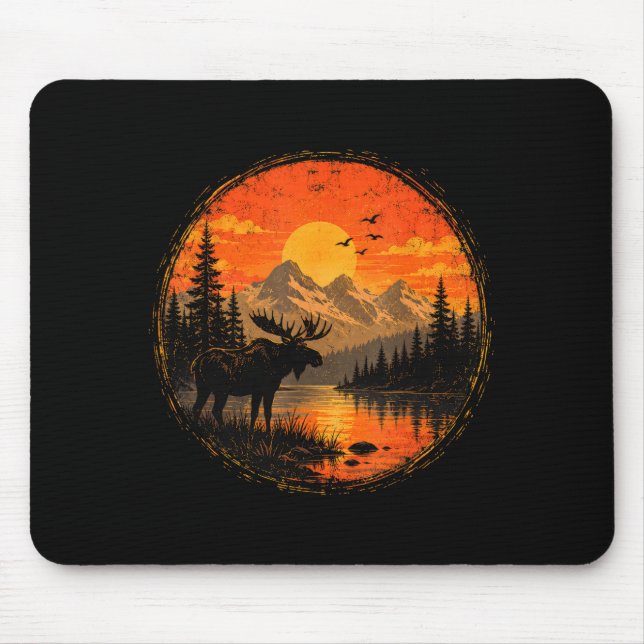 Moose sunset mountain forest lake wilderness mouse pad (Front)