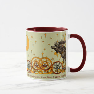 Moose Swirl Stars Moon Peace Joy Ho Ho Ho Stein