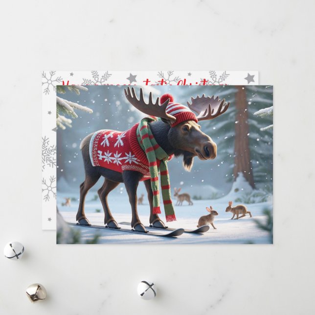 Moose-tastic Christmas Personalized Greeting Card (Front/Back In Situ)