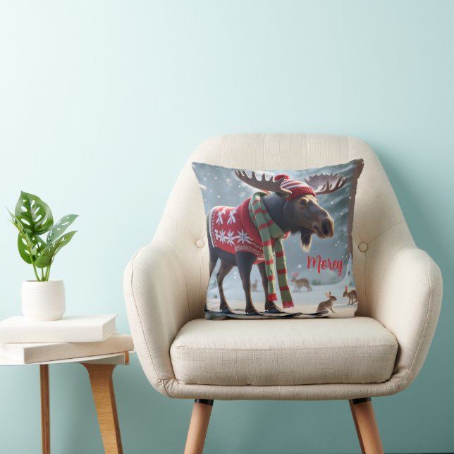 Moose-tastic Christmas Personalized  Throw Pillow (Chair)