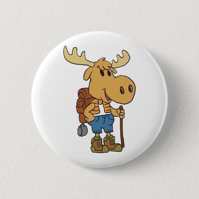 Moose traveller with backpack | choose back colour 2 inch round button (Front)