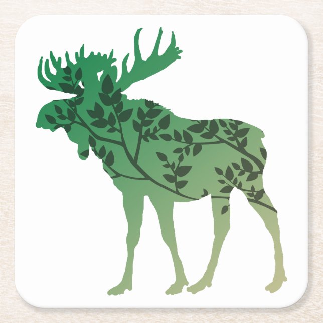 Moose Tree Square Paper Coaster (Front)