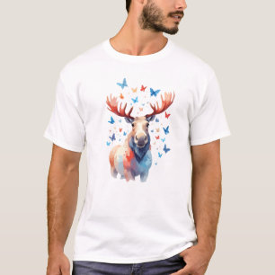 Moose Vector Painting Adorable Fun Animal Playing T-Shirt