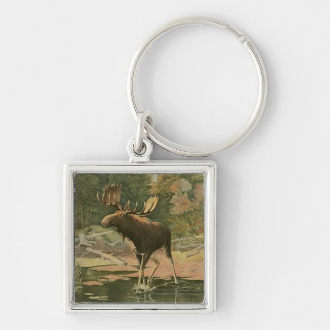Moose Walking in Water Keychain (Front)
