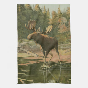 Moose Walking in Water Kitchen Towel
