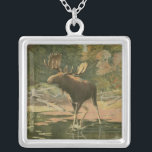 Moose Walking in Water Silver Plated Necklace<br><div class="desc">Do you live far away from nature? This beautiful and yet classical image gives an impression of peacefulness and the colours of the moose walking in water are accurate which makes this image very realistic. Get this nature styled art on your favourite products!</div>