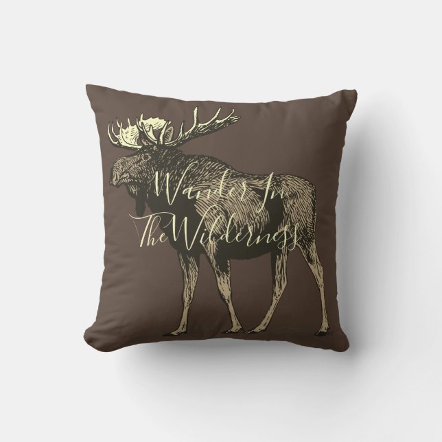 Moose Walking Wilderness Throw Pillow (Front)