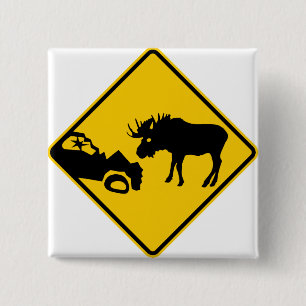 Moose Warning Sign from Gros Morne National Park 2 Inch Square Button