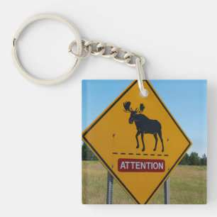 Moose Warning Sign Keychain