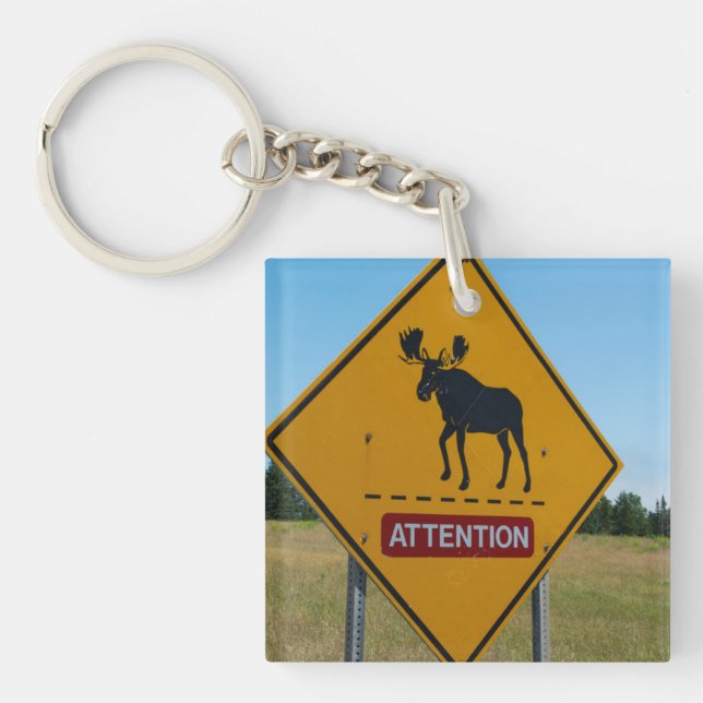 Moose Warning Sign Keychain (Front)