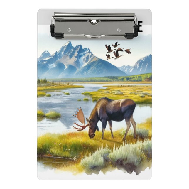  Moose Watercolor Ai Art Monogram Mini Clipboard (Front)