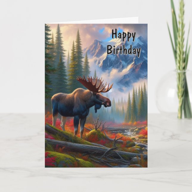 Moose Wild Animal Autumn Birthday  Card (Front)