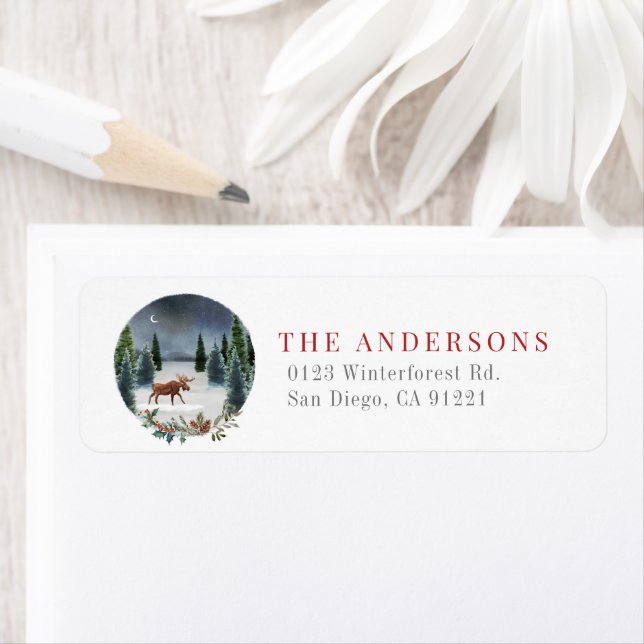 Moose Winter Night Forest Adresse de retour (En situation)