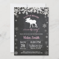 Moose Winter Snowflake Girl Baby Shower Invitation