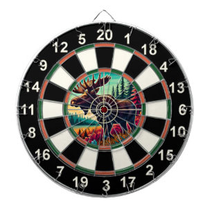 Moose with Antlers in Target Dartboard